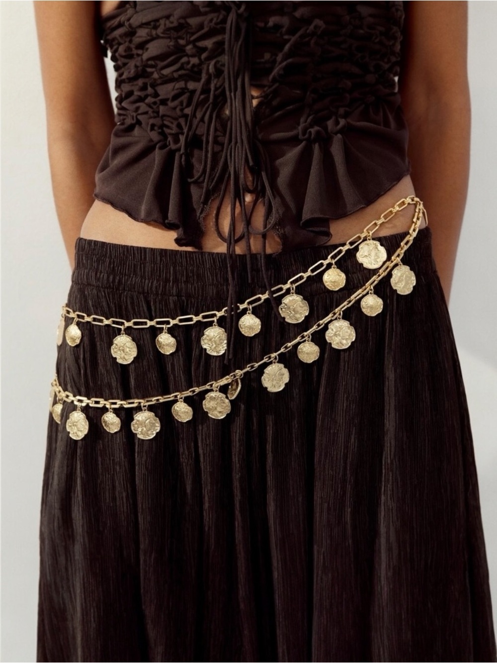 Zara Metallic Coin Belt in Gold Tone